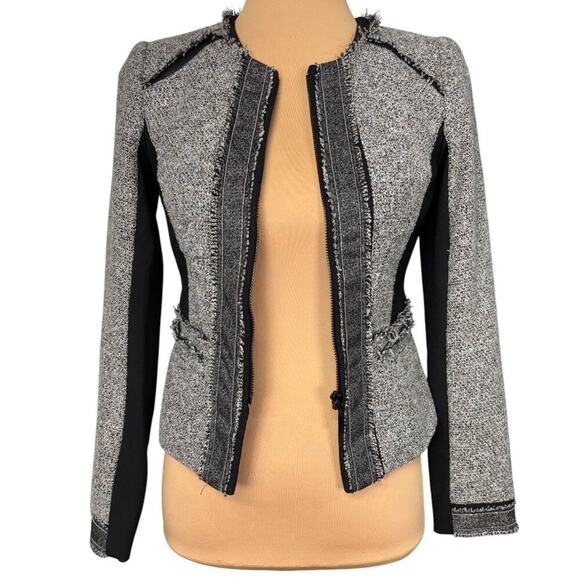 NWT WHBM‎ Belle Tweed Moto Jacket Black White Size 00 - Picture 5 of 13